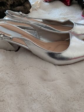 Franco Sarto Silver Slingback Low Heel Pumps - Women's